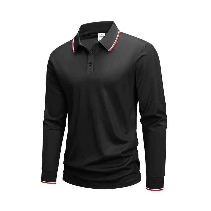 New Man Fashion Exercise Polo Shirt Spring Autumn Ventilate Quick Ddry Lapel Long Sleeves Business Leisure Solid Shirt Man