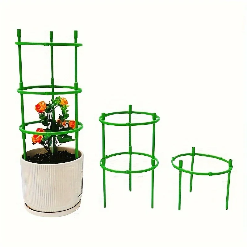 60pcs Stackable Plastic Plant Support Rings - 10-Tier Garden Stakes for Climbing Flowers, Vines, Vegetables | Durable Green 3