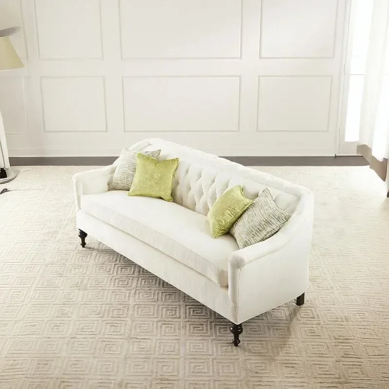 Modern fabric buckle three-person sofa Nordic light luxury cream white velvet size model house