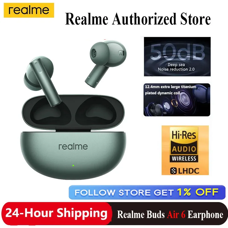 New Realme Buds Air 6 6Pro TWS Earphone 50dB Active Noise Cancelling Wireless Headphone Bluetooth 5.3 40 Hours Life