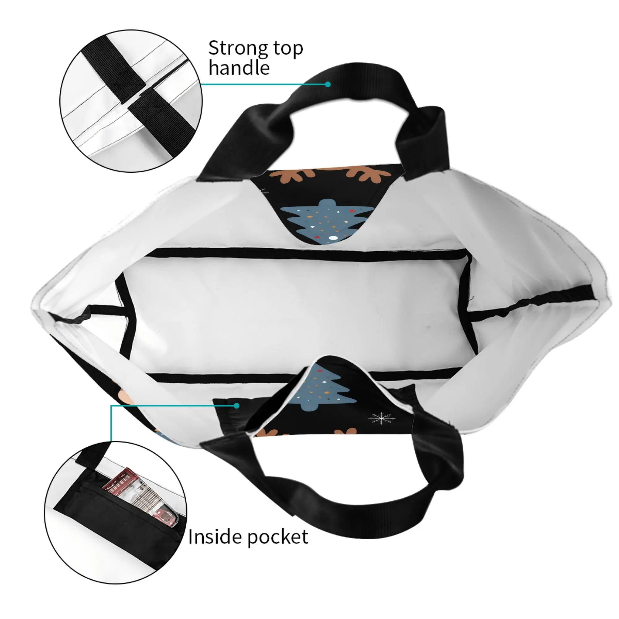 Christmas Print Large Tote Bag for Women, Holiday Shopping Bag with Reindeer Snowflake Design