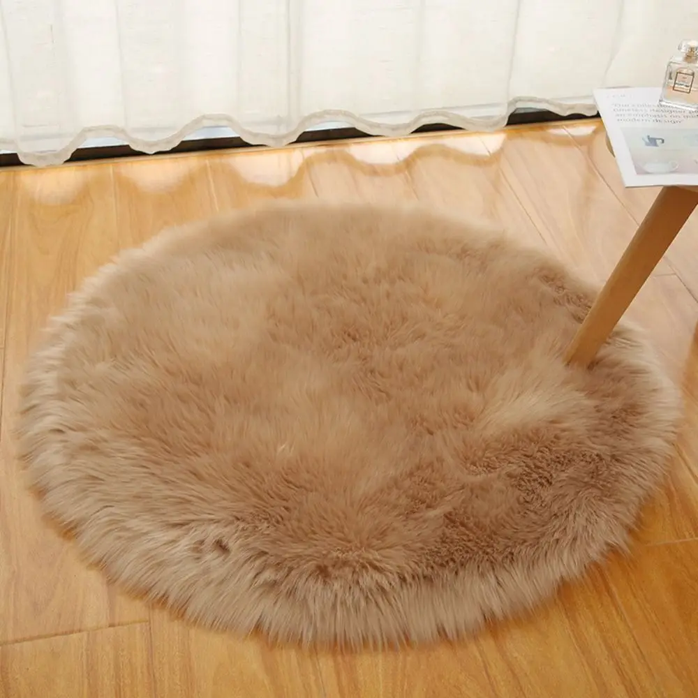 1PC 30cm Soft Artificial Wool Seat Cushion Round Fur Chair Mat Hairy Carpet Warm Wool Rug Home Bedroom Decoration Accessories