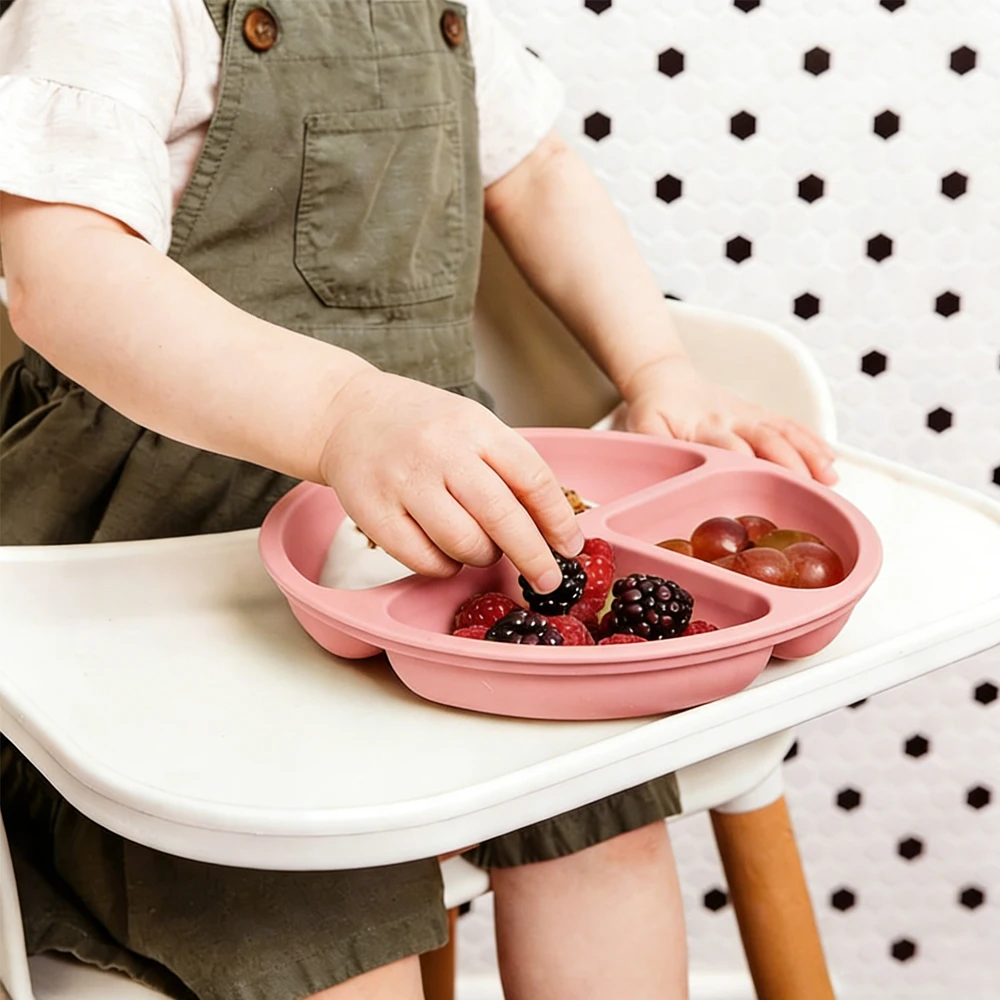 1 Pack Toddler Plate, Divided Suction Baby Plate, 100% Food Grade Silicone, Non-Slip Led Weaning, Microwave & Dishwasher Safe