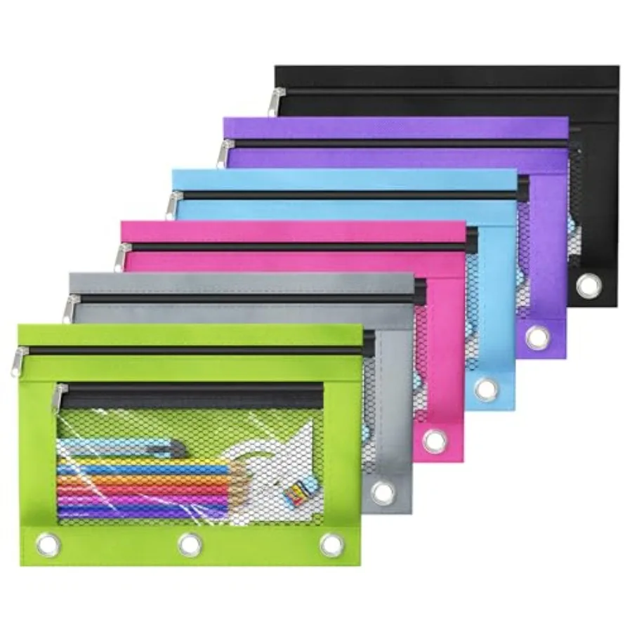 Binder Peil Pouches Peil Pouch for 3 Ring Binder Double Pocket Clear Window Peil Case for Binder Zippered Peil Pouches with Riv