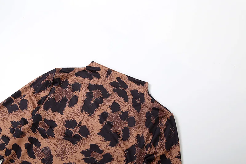 اعوج ليوبارد طباعة سليم 2 قطعة مجموعة المرأة الاتجاه البرية نصف عالية طوق كم طويل تي شيرت بلايز + طماق القدمين الدعاوى #5