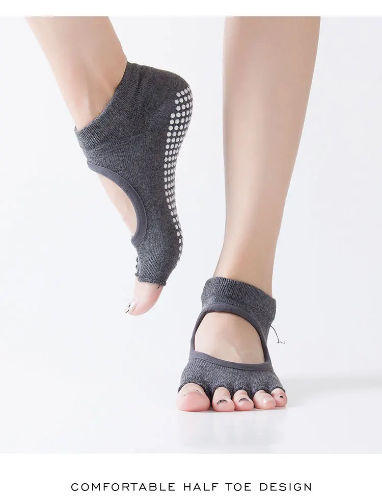 Frauen Fünf Zehen rückenfreie Pilates Socken rutschfeste Fitness Workout Yoga Socken Damen atmungsaktive Sport Ballett Tanz Hausschuhe für Fitnessstudio – Detail 3