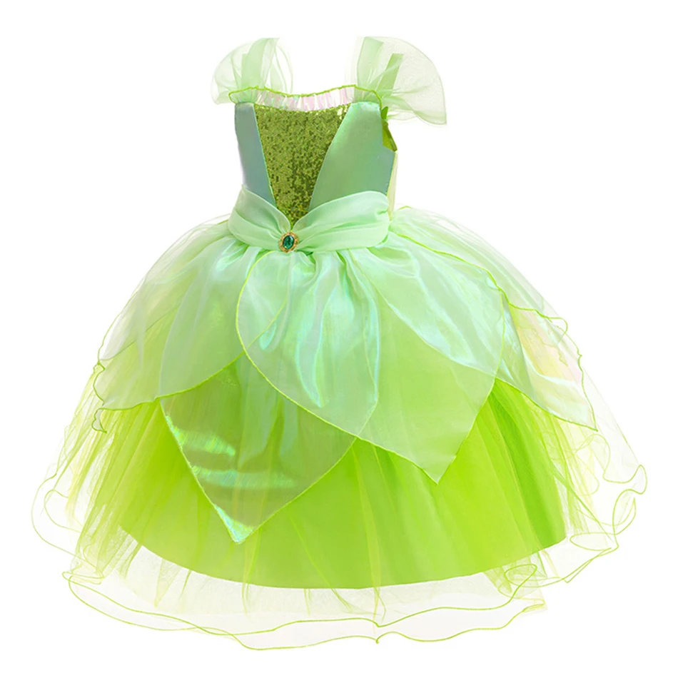 Tinker Bell baju putri peri anak perempuan, kostum Cosplay Elf, baju pesta karnaval Halloween, pakaian fantasi hijau