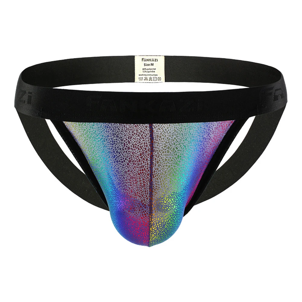 Mens Sexy Low Rise Bikini Briefs Shiny Rainbow Thongs G-String Underwear Sissy Gay Erotic Lingerie Double T-back Panties