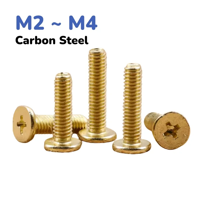 Gold-plated Carbon Steel M2 M2.5 M3 M4 Cross Ultra Thin Super Low Flat Head Screw Bolt