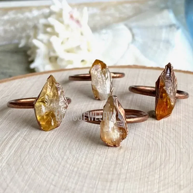 10pcs Citrine Amethyst Raw Birthstone Worry Fidget Ring y2k Women Electroformed Copper Stainless Steel Gothic Halloween Jewelry