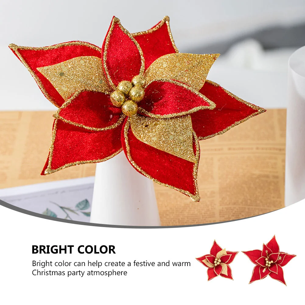 

2pcs Simulated Flower Christmas Decor Cloth Flowers Golden Diy Xmas Ornament Party Decoration Festive Artificial Flowers