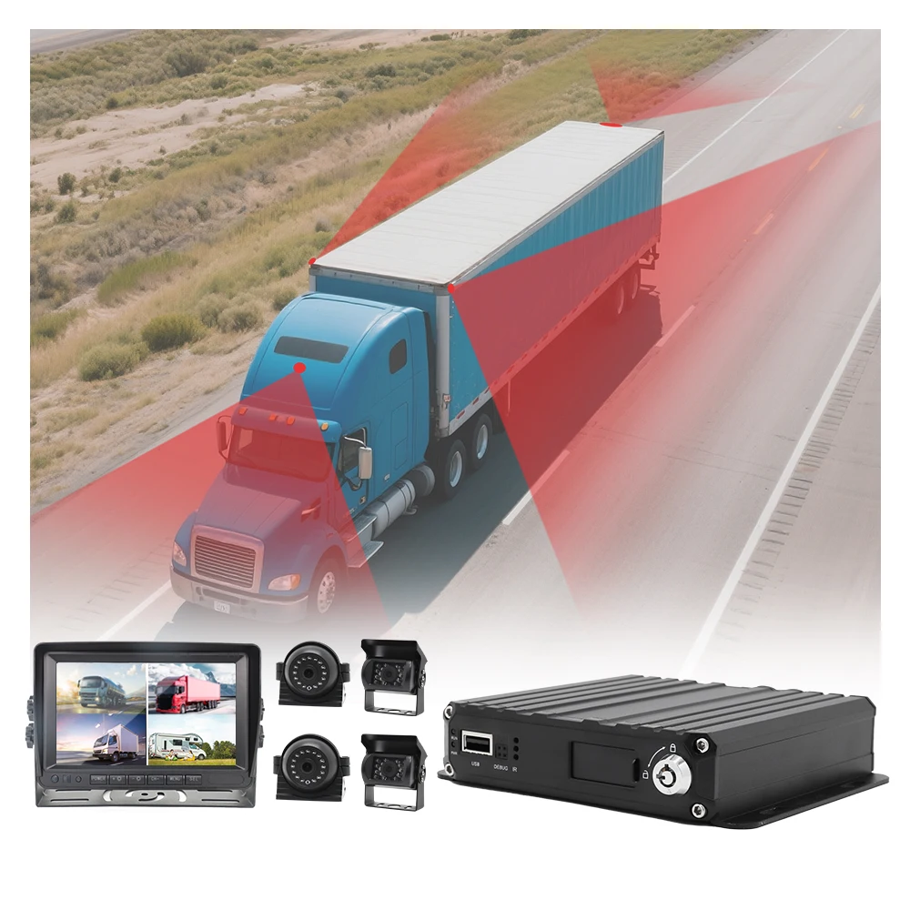 4CH 4G MDVR Car DVR  Camera System Vehicle CCTV Truck Monitoring 1080P 7 Inch LCD Video Monitor Screen for Car