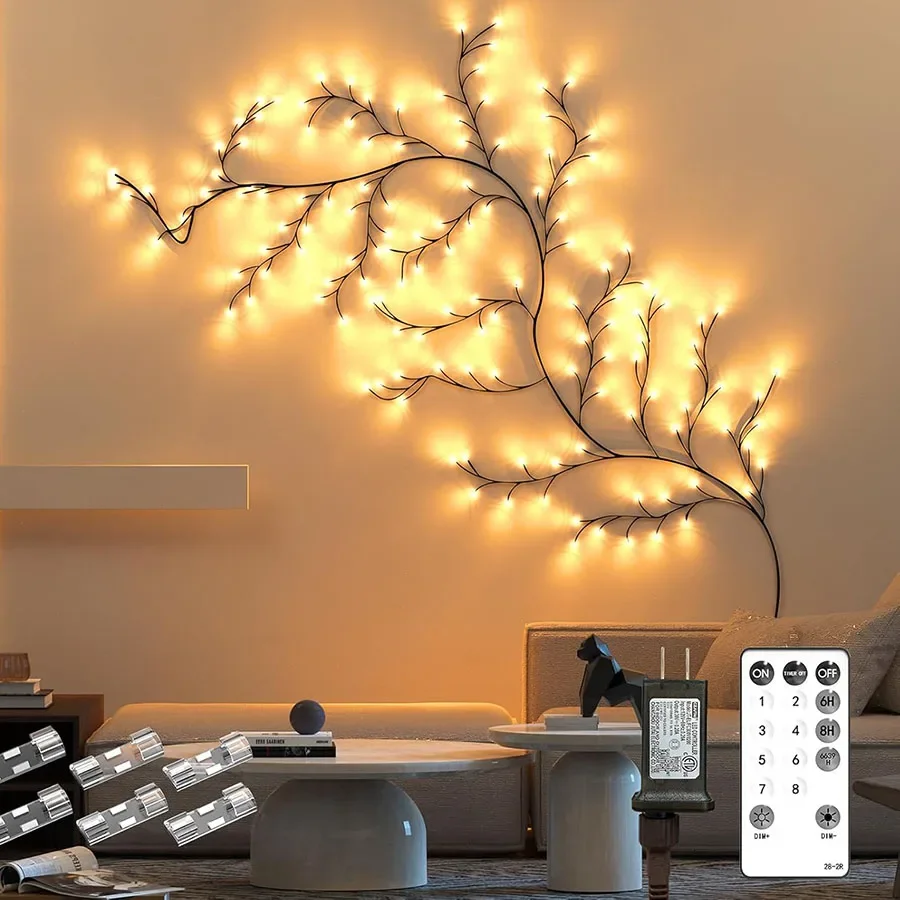 7.5ft 144 LED Willow Vine Lights with Remote for Wall Enchanted Vines Light DIY White Birch Tree Light Flexible Branches Light