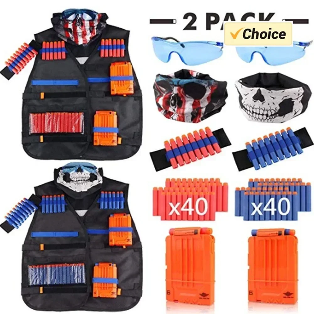 Kit de chaleco táctico para niños, serie de pistolas Nerfs, recarga de dardos, Clips, máscara táctica, muñequera, gafas protectoras, chaleco Nerfs, Juguetes
