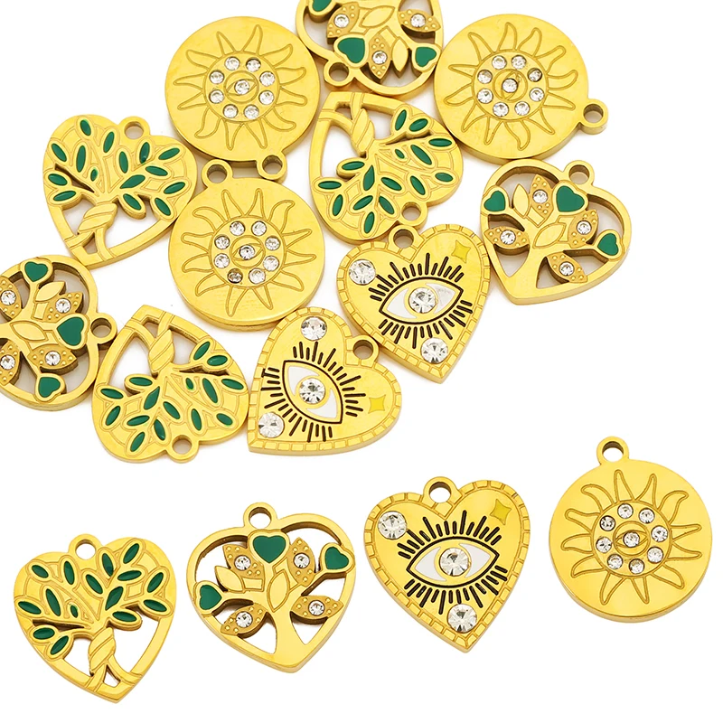 

2pcs Stainless Steel Heart Charms Life Tree Eye Sun Pendant for DIY Earring Necklace Jewelry Materials Making Pendant Supplies