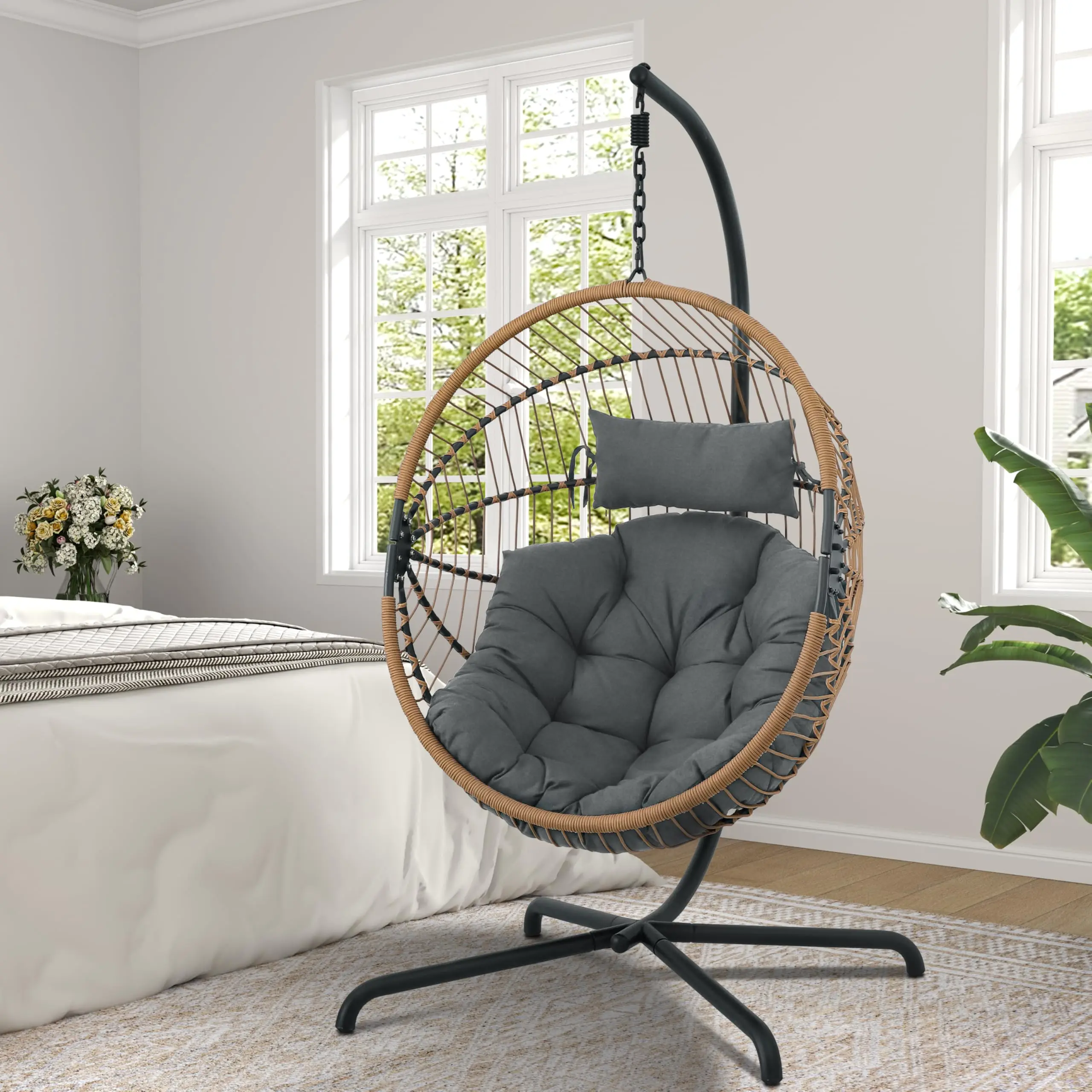 

Ready to Ship Promotion Outdoor Leisure Rattan Hanging Chair Balcony Modern Rattan Hanging Swing Chair