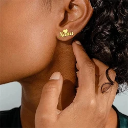 Custom Name Earring Heart Star Stainless Steel Gold Color Personalized Stud Earrings Customized Jewelry for Women Gift