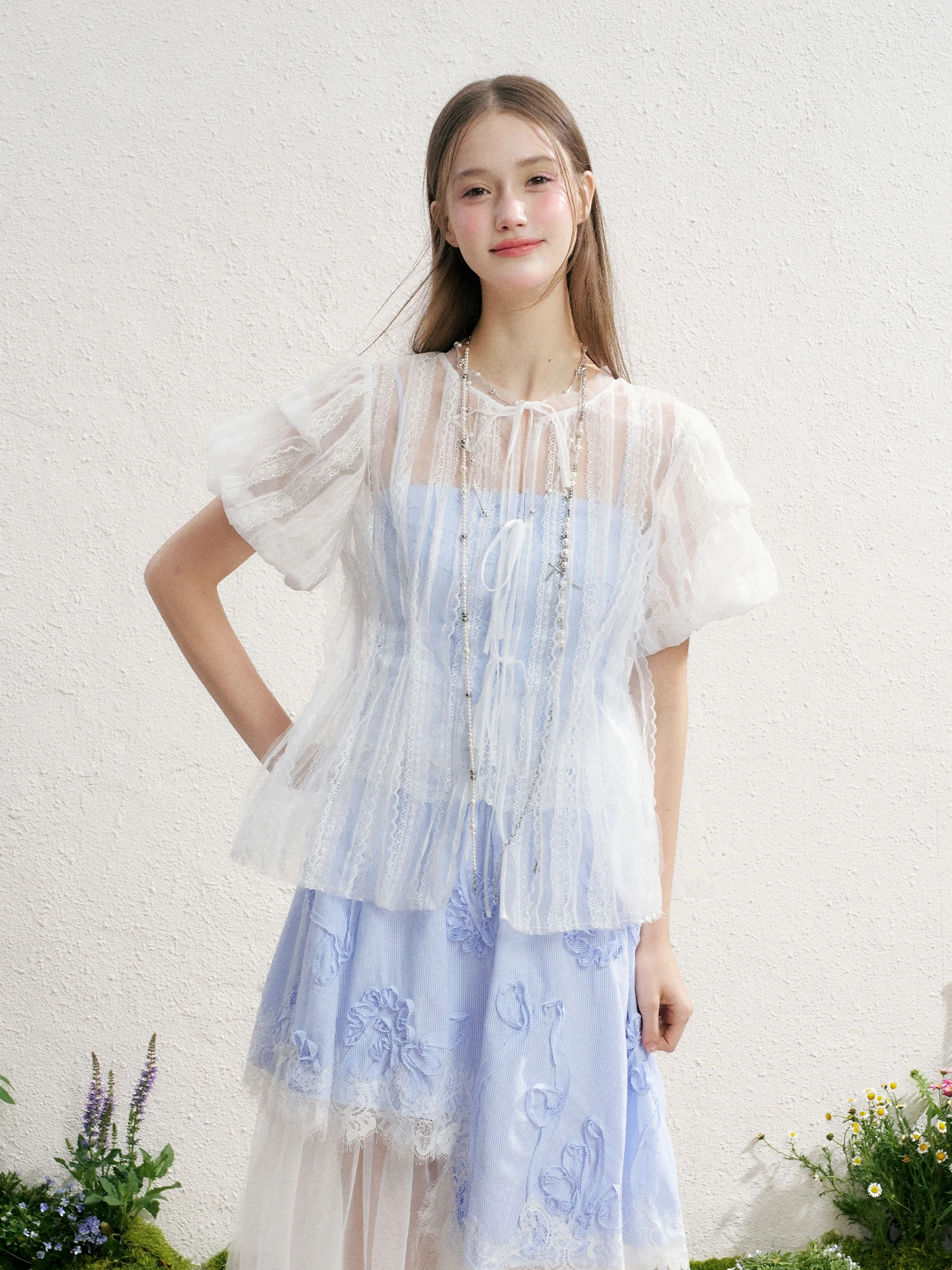

Princess Style Pure White Lace Open Cardigan Cover up Top Women's Summer New Romantic Gentle Transparent Streetwear