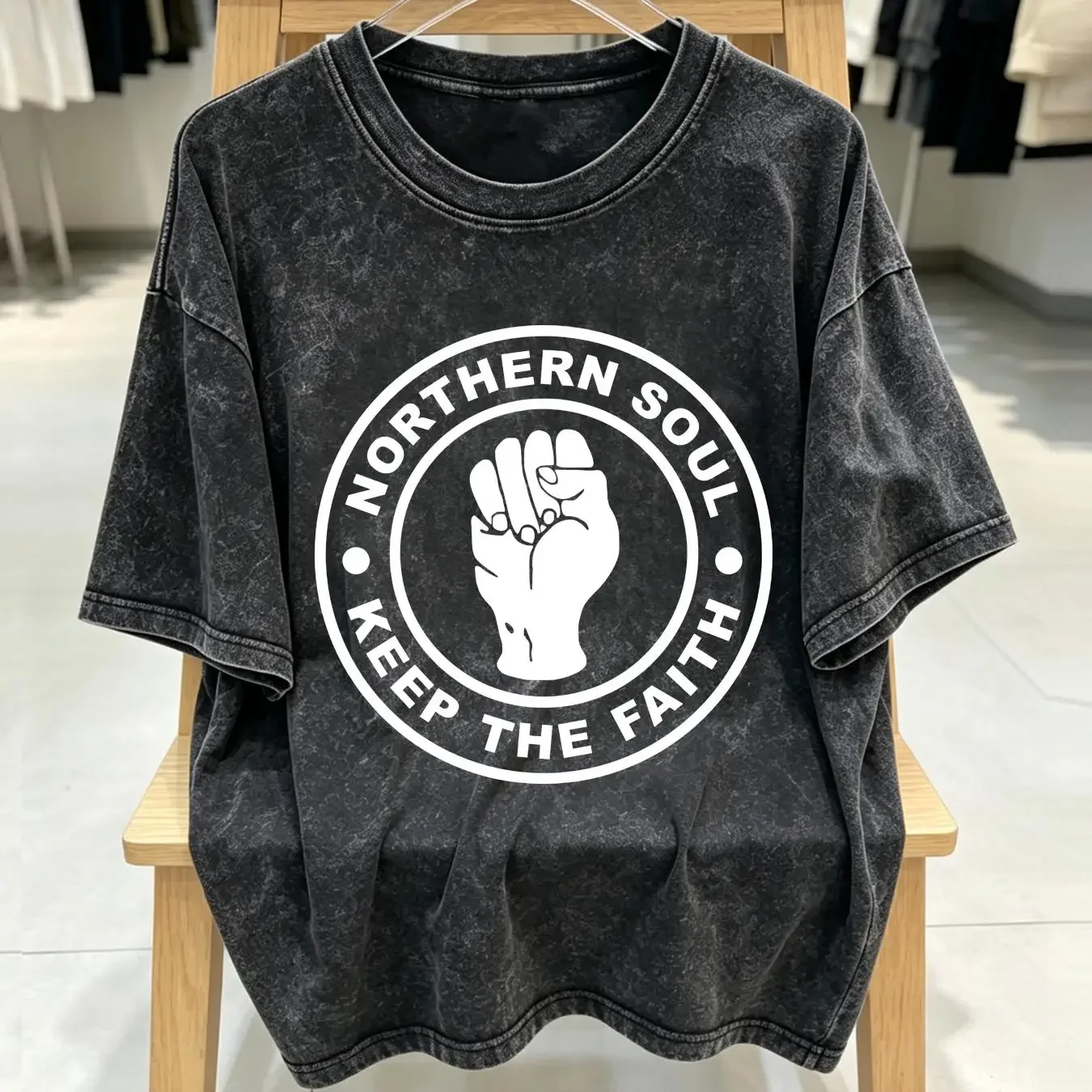 washed T Shirt Keep The Faith Mens Northern Soul MOD for Him Dad vintage Washed Unisex Comfortable Breathable Stretched graphic