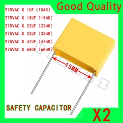 Capacitor de segurança x2, 5pcs, 15mm, 275vac, 275v, 0,1 uf, 0,22 uf, 0,33 uf, 0,47 uf, 0,68 uf, 0,15 uf, filme de polipropileno