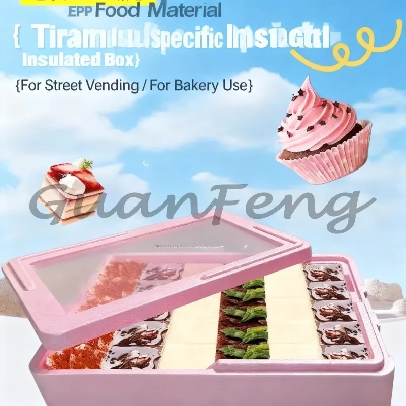 Commercial EPP Food Grade Foam Cold Box with Transparent Cover, Insulation Case for Tiramisu & Mousse Cake Street Sale