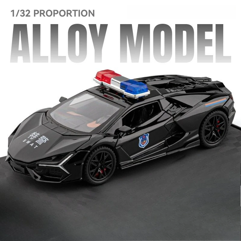 

1:32 Revuelto Police Car Alloy Metal Diecast Car Model Toy Sound & Light Vehicle Toys For Boy Children Gifts