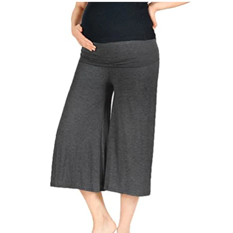 

Summer New Pregnant Women Wide Leg Modal Pants Mid-Calf Abdomen Slacks Plus Size Maternity Capris Trousers Straight Pants