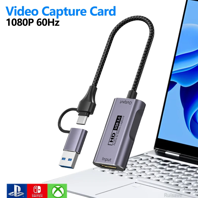 Carte de capture vidéo compatible HDMI vers USB/USB-C Video Grabber Box pour Nintendo Switch PC PS5 4 Camera Live Stream Record Meeting
