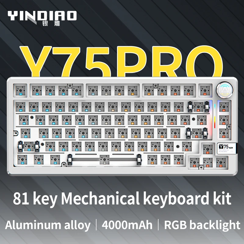 YINDIAO Y75PRO Mechanical Keyboard kit Aluminum alloy Triple Mode Wireless Bluetooth Esports Gaming Custom-Made Gift