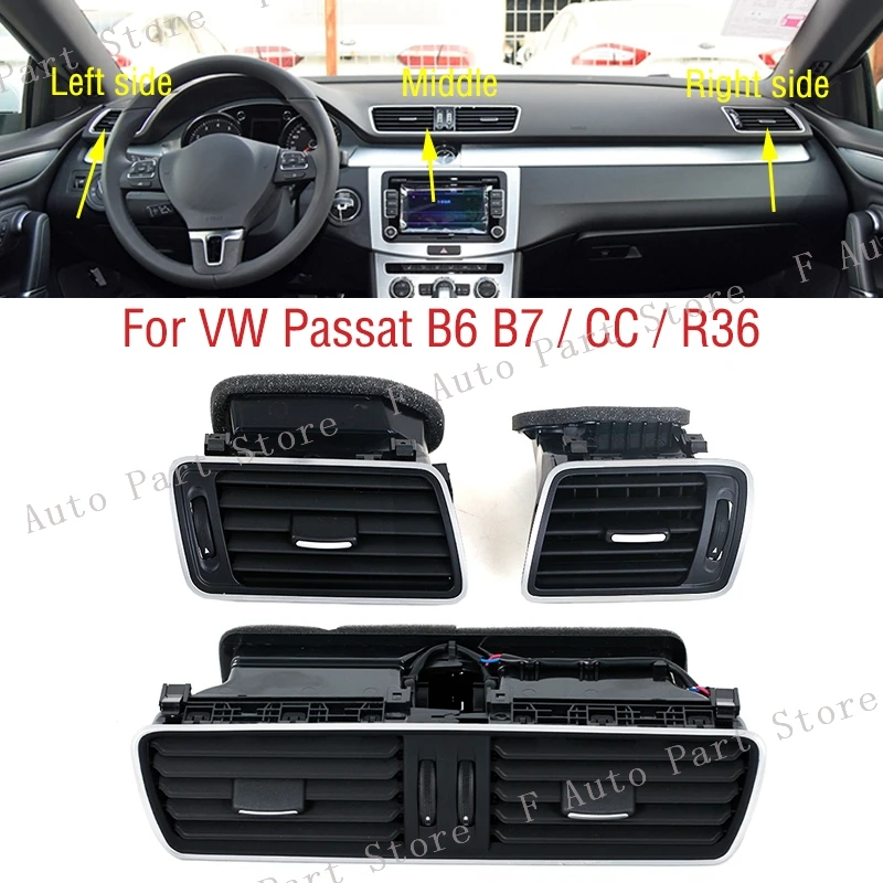 Image of Für VW Passat B6 B7 CC R36 Front Dashboard Klimaanlage Outlet A/C Klimaanlage Lüftungsschlitze
