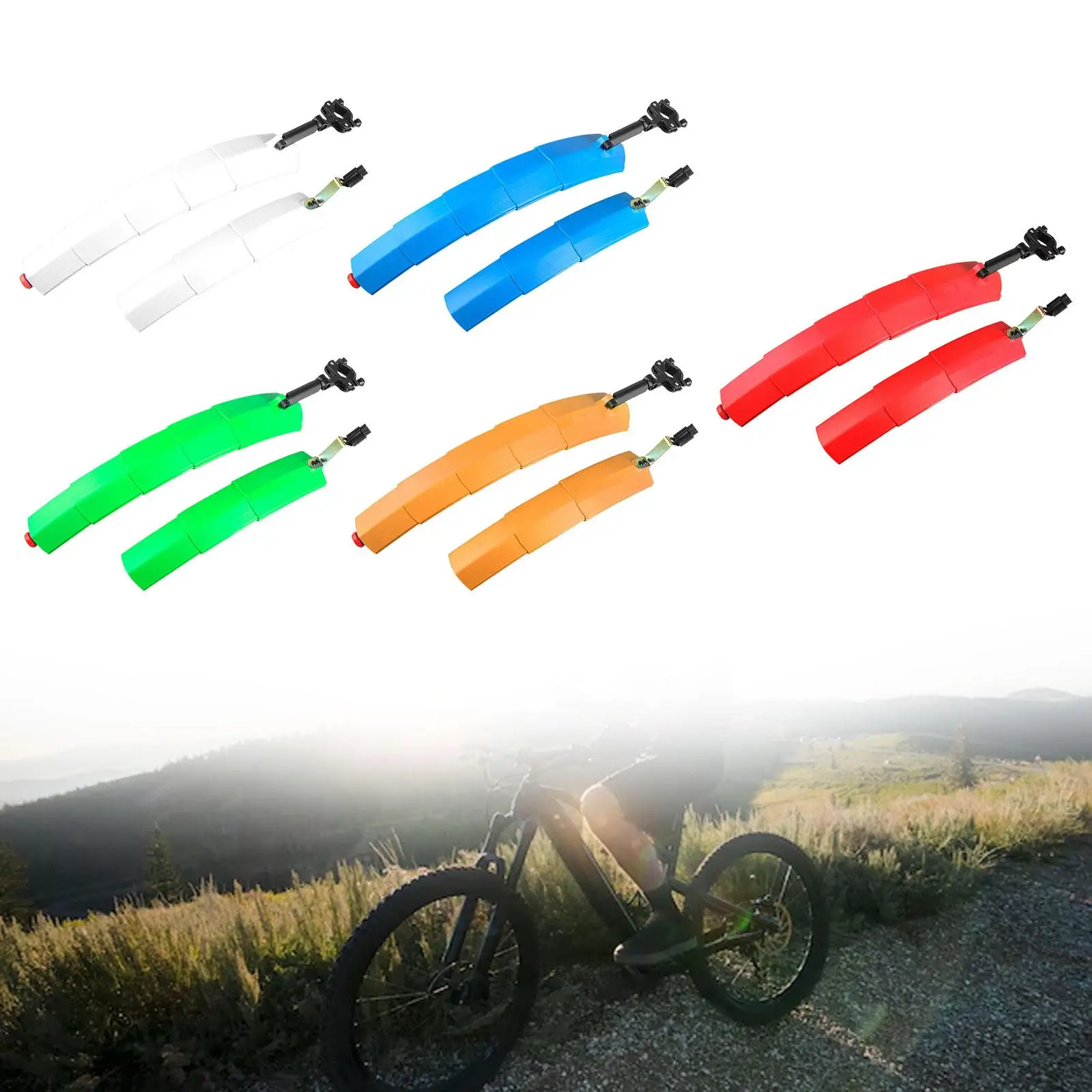 2Pcs/Set Bike Fenders with Light Telescopic Supplies Rainproof Bike Mud Guard for Road Bike Biking Riding Cycling Outdoor Sport