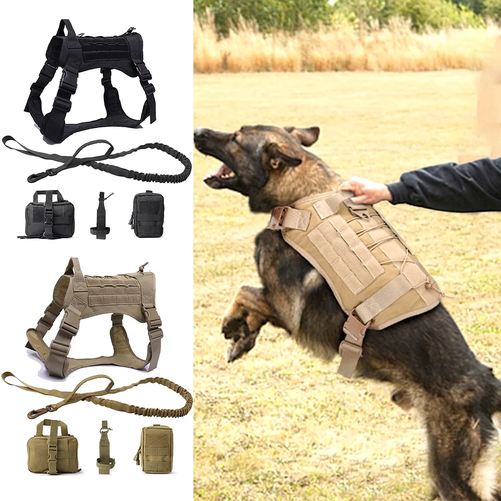 K9 Tactical Dog Harness and Leash Set Adjustable Comfortable Training German Shepherd Small Medium Dogs Harness Military Vest