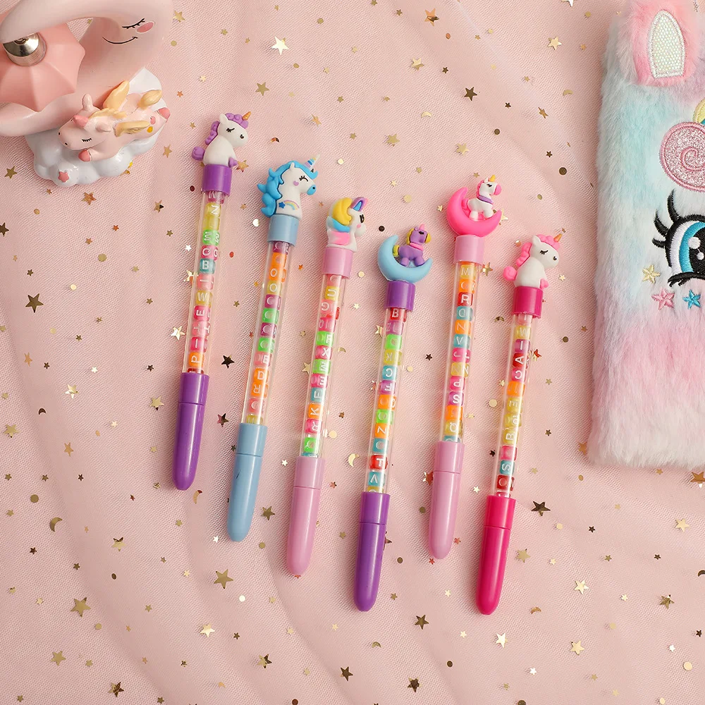 2pcs Creative and Fun Children's Unicorn Cartoon Pen, Cute Stationery for Primary School Students Unisex Pen Handbook for Girls