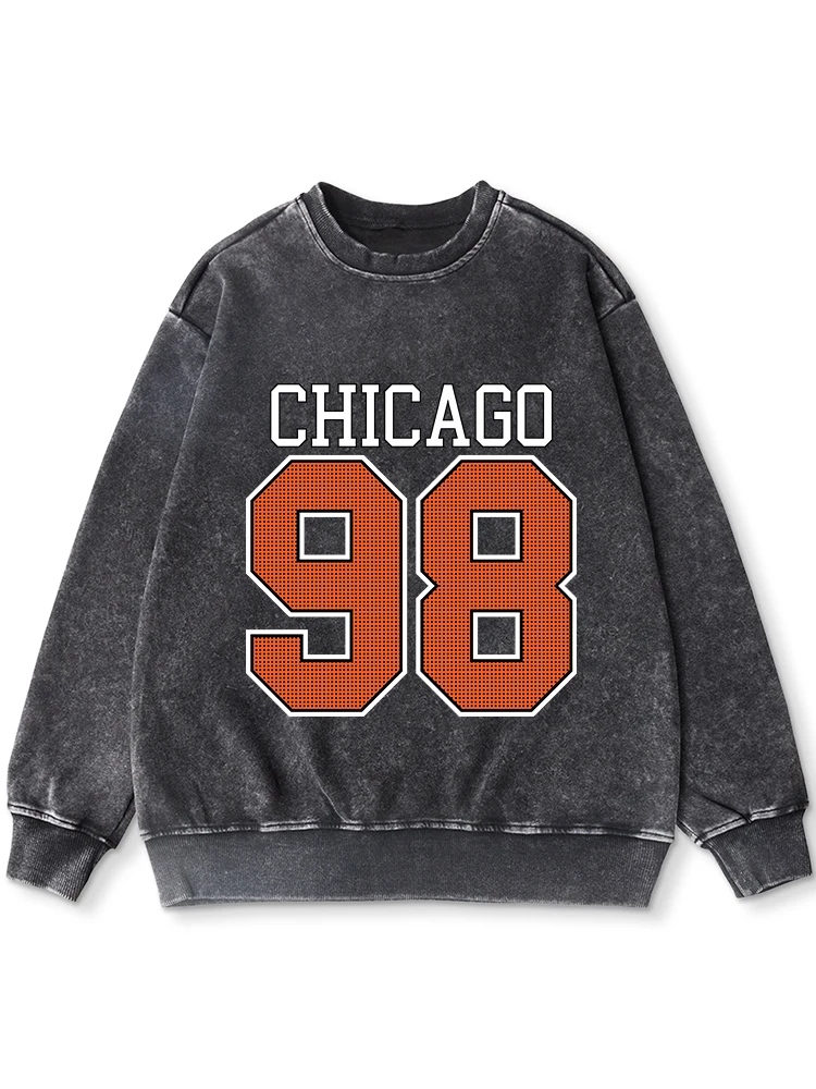 

Chicago 98 Print Women Distressed Hoodies Washed Cotton Crewneck Hoodie Fashion Oversize Hoody Autumn Warm Comfortable Tracksuit