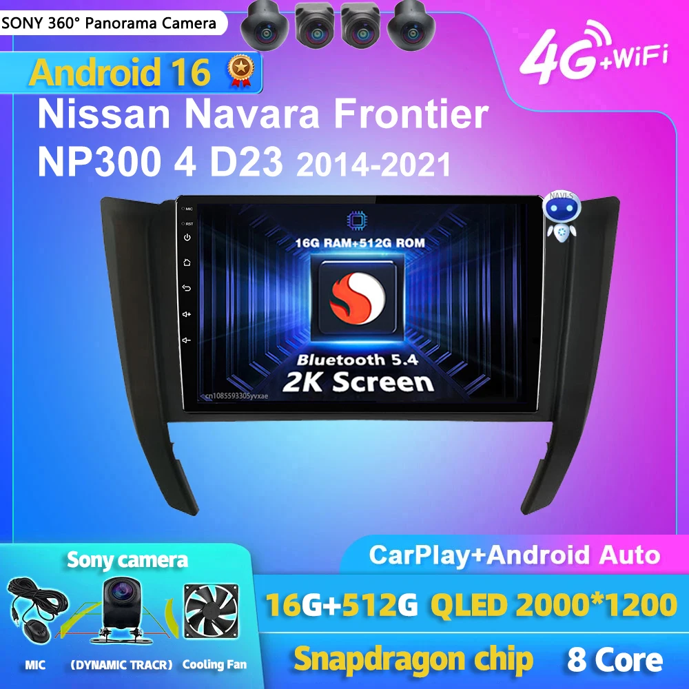Radio Multimedia para Auto con Android 16 y Carplay para Nissan Navara Frontier NP300 4 D23 2014-2021, Autoradio Estéreo 2din