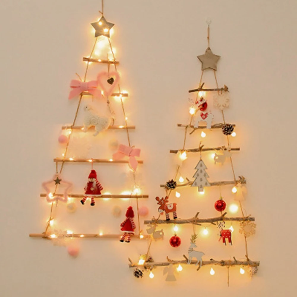 DIY Wooden Christmas Tree Wooden Wall Hanging Christmas Tree New Year Decoration for Home Ornaments White
