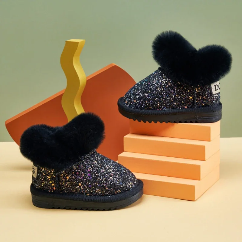 Botas de neve de couro genuíno infantil, fundo macio, pelúcia, grossa, quente, esquiar, bebê, meninas, moda infantil, inverno, 2020