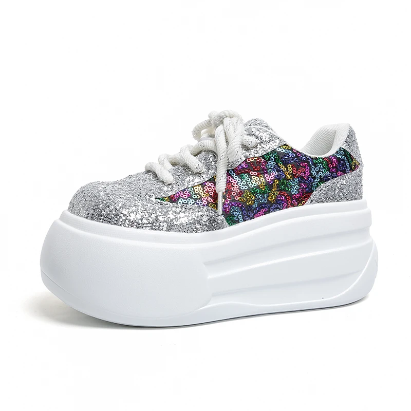 

7.5CMWomen Casual Sports Shoes Heels High Platform Sneakers Wedge Height Increase Footwear Leather Leopard Comfy Chunky Sneakers