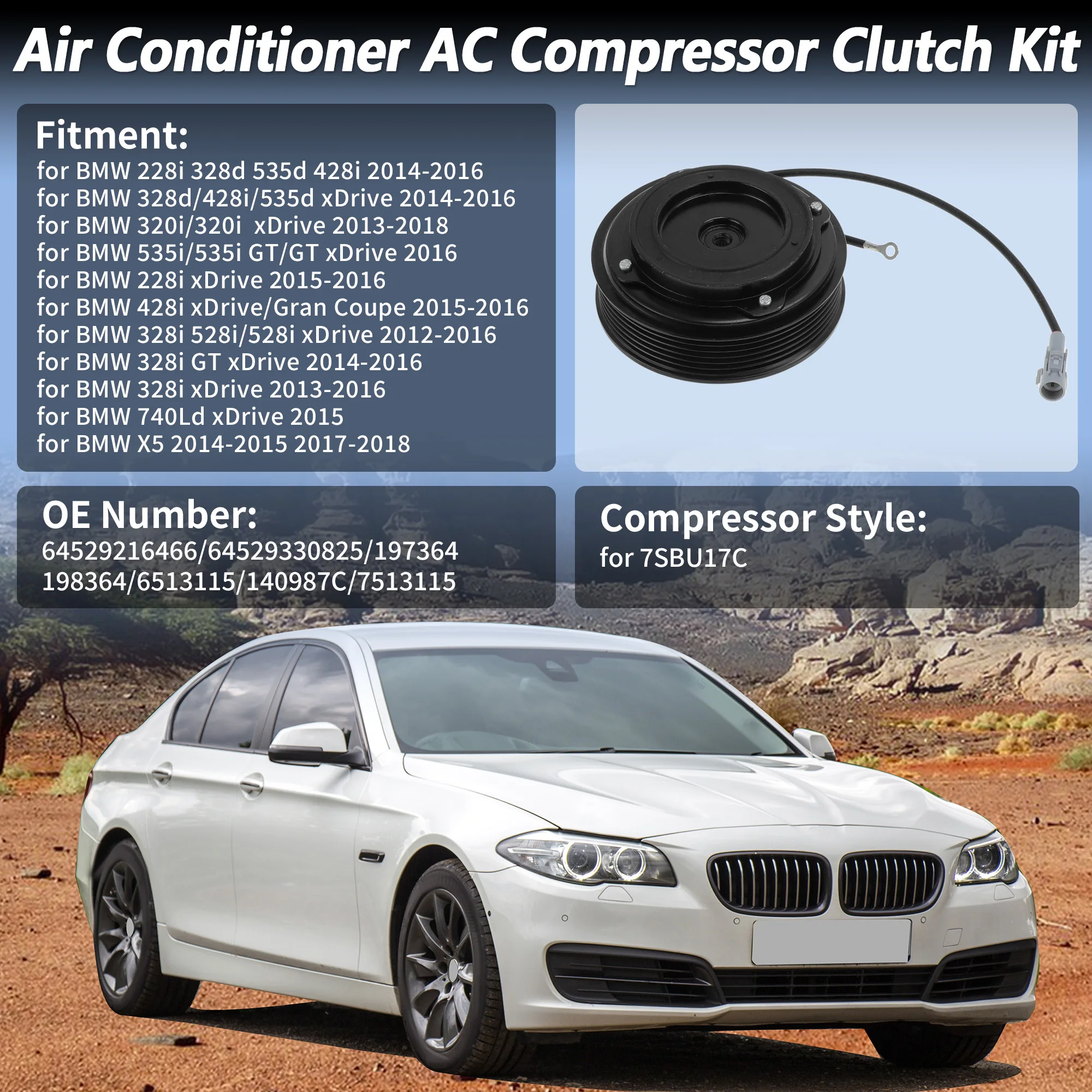 UXCELL Air Conditioner AC Compressor Clutch Kit for BMW 228i 328d 328i 428i 320i xDrive