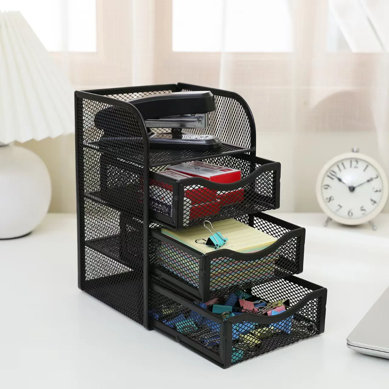 

Drawer Storage Box Miscellaneous Rack Metal Note Box Office Stationery Supplies 4Layer Grid Stationery Box