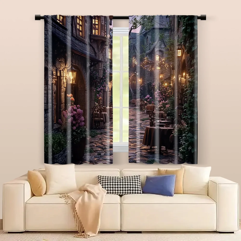 2 pcs, filtering curtains (excluding rods, non-movable, without batteries) A charming rainy day for use in bedrooms and living