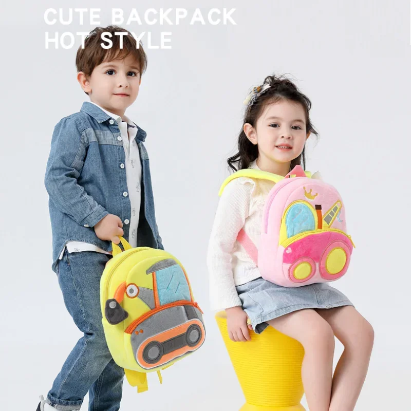 Engineering Vehicle Cute Kids Backpack Digger Plush Toddler Backpack Baby Bags for Boys Girls Aged 2-4 Kindergarten Schoolbags