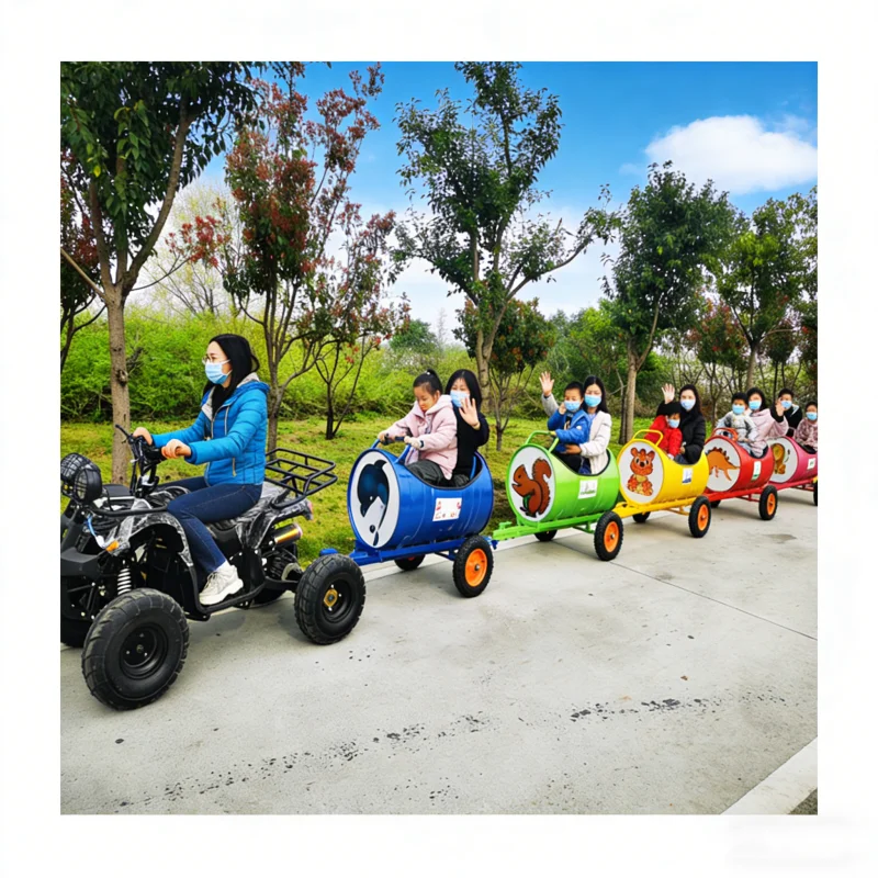 Electric Oil Drum Train, Scenic Farm Ride, Parent Child Trackless Small Train, Fun Family Amusement Equipment