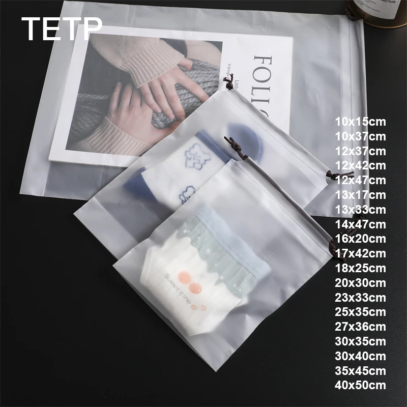 TETP 50Pcs Waterproof Matte Drawstring Bags Dustproof Pouches For Shoes Garment Travel Clothes Storage Cosmetic Packaging Sack