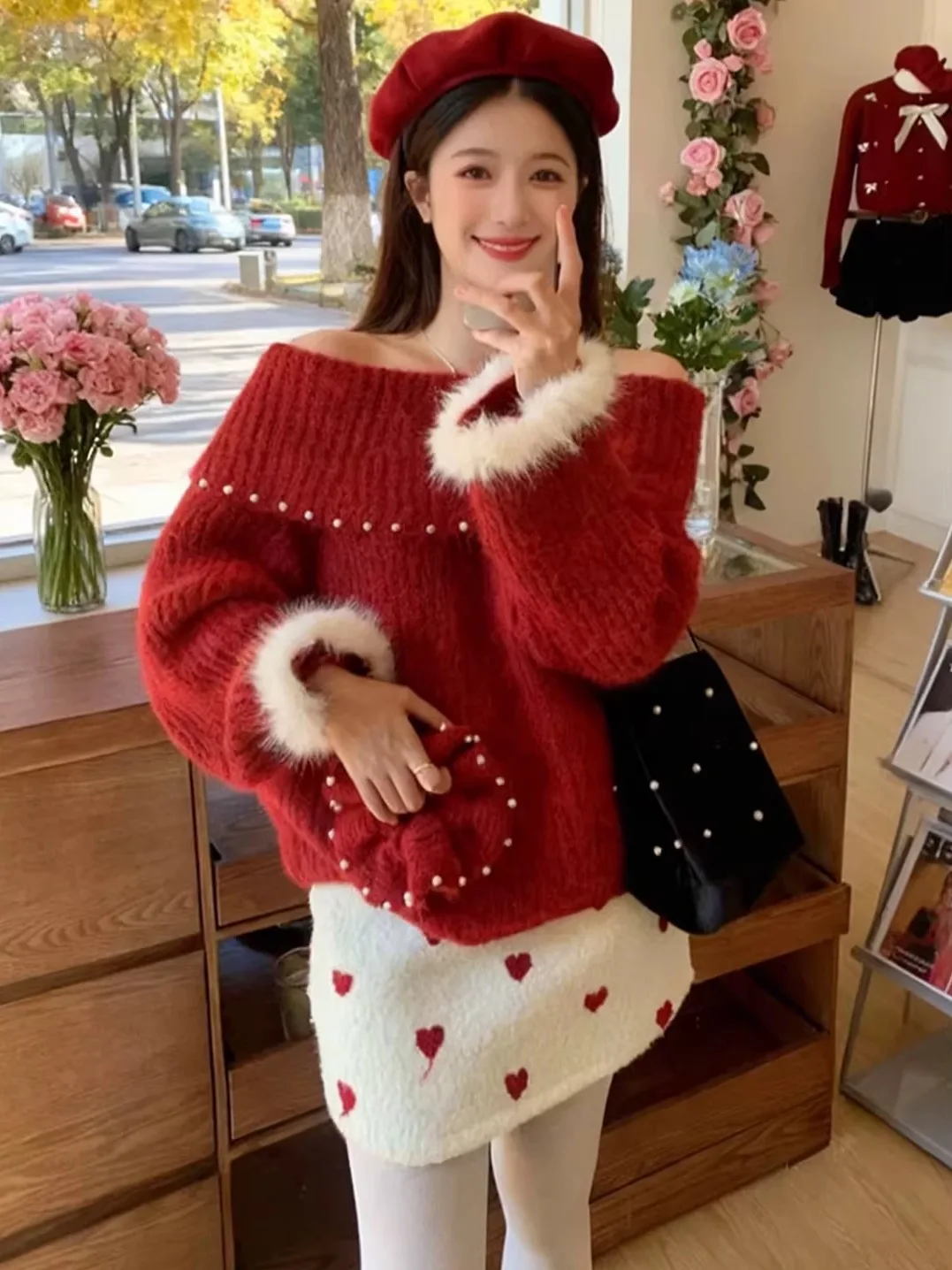 

Красный вязаный свитер Cisas на одно плечо, женский осенне-зимний тонкий мягкий свободный крой, длинный теплый модный топ све