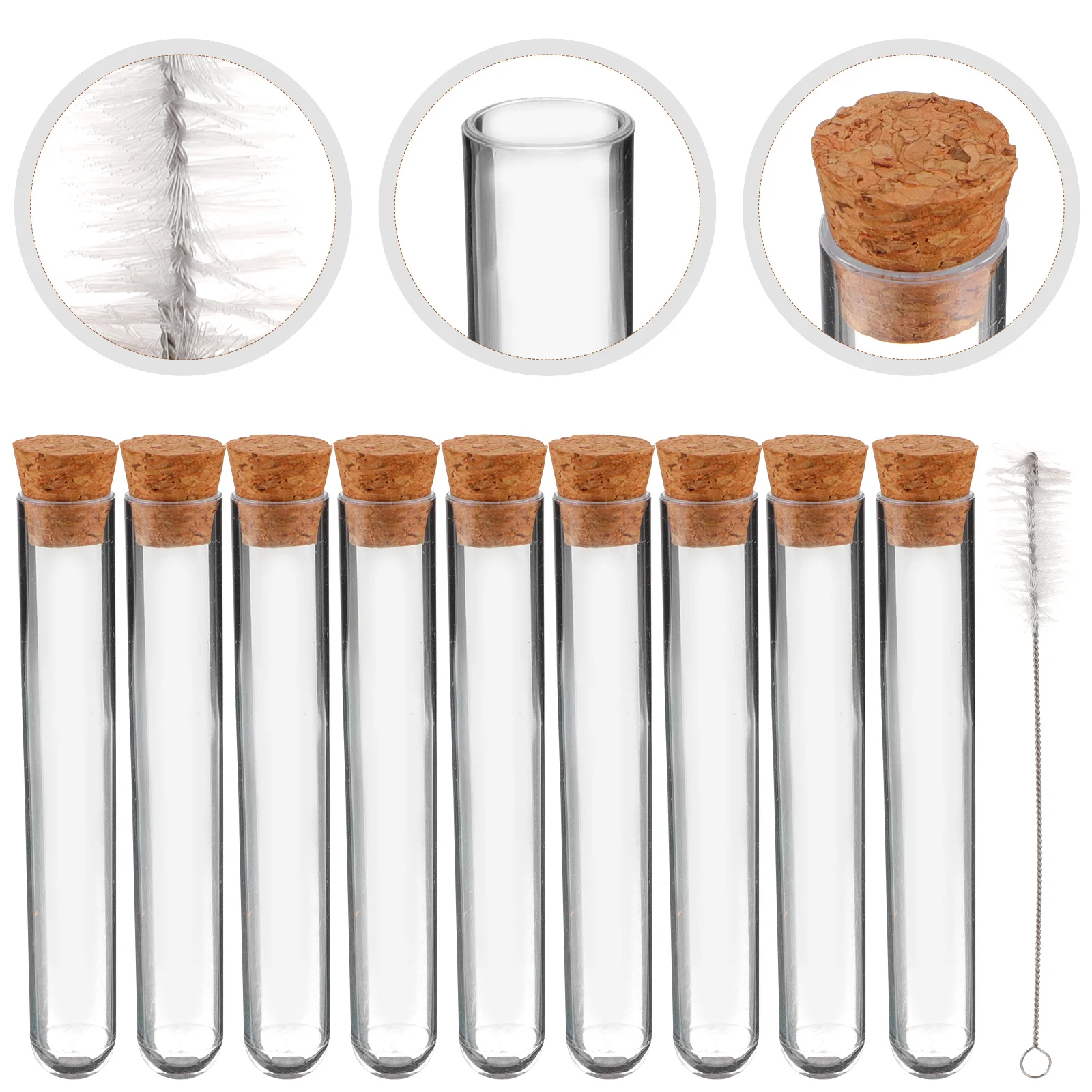 

Test Tubes Plastic with Caps Glass Bottle Corks Storage Cleaning Brush Small Lids