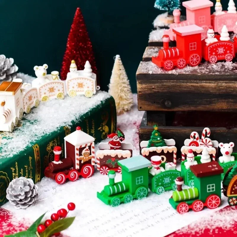 Ornamento de trem de plástico/4 nós, brinquedo de trem montado à mão para casa, presente de papai noel, natal, ano novo, decoração de mesa