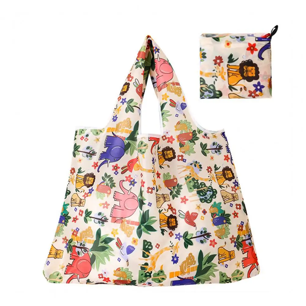 Cute Flower Cartoon Print Tote Bag Eco-friendly Large Capacity Handbag Storage Pouch Foldable Beach Bag Square