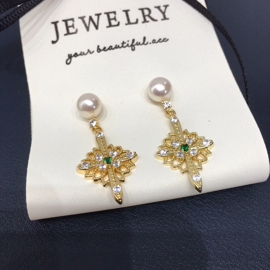 

Jinggong Zhuji Natural Freshwater Pearl Earrings for Women High Grade Retro Zircon Cross Earrings