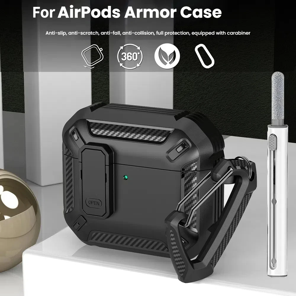 Armor Cases Funda For AirPods 5（2026）/4 Cases Secure Lock Cover With Cleaning Pen Shockproof Headphone Wireless Accessories Box